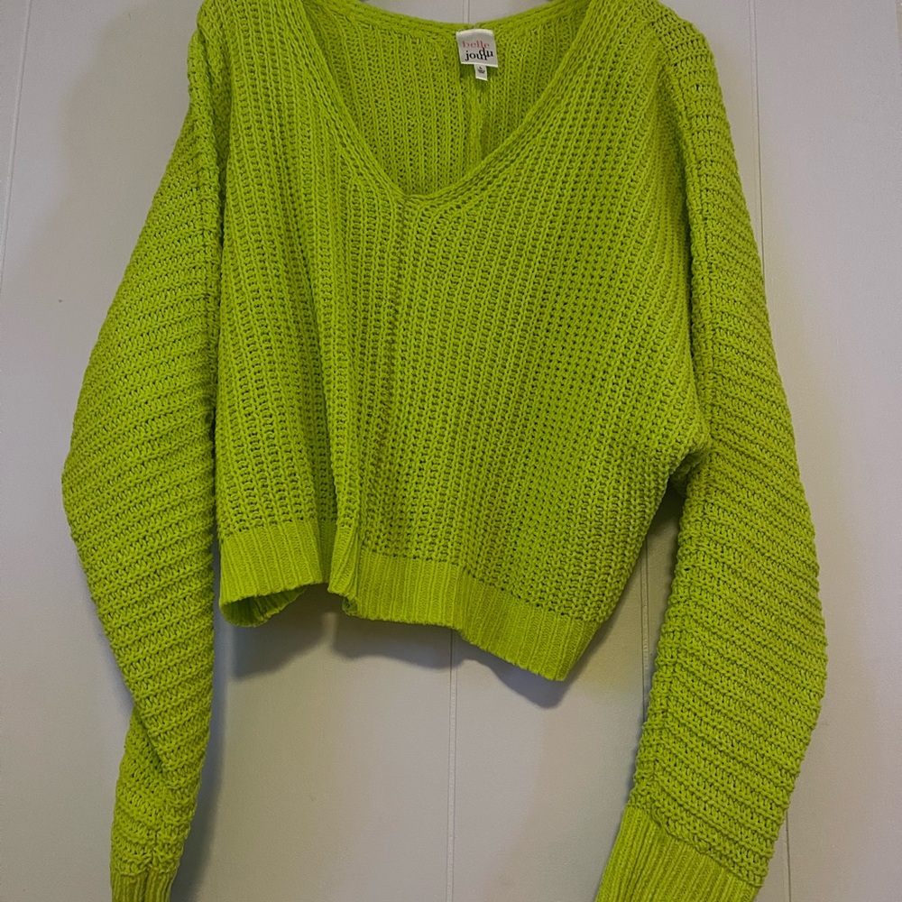 Belle Du Jour Lime V-Neck Sweater